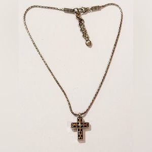 Vintage BRIGHTON SEVILLE CROSS Gold Silver plated Pendant NECKLACE ~ Reversible